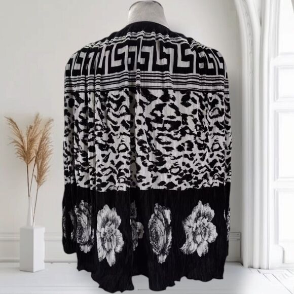 Vintage 80s Oversized Plisse Wrap Top Misses Plus One Size Mixed Print France - Picture 4 of 15